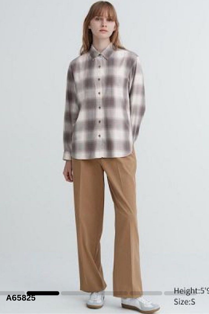 Áo sơ mi UNIQLO be xám kẻ