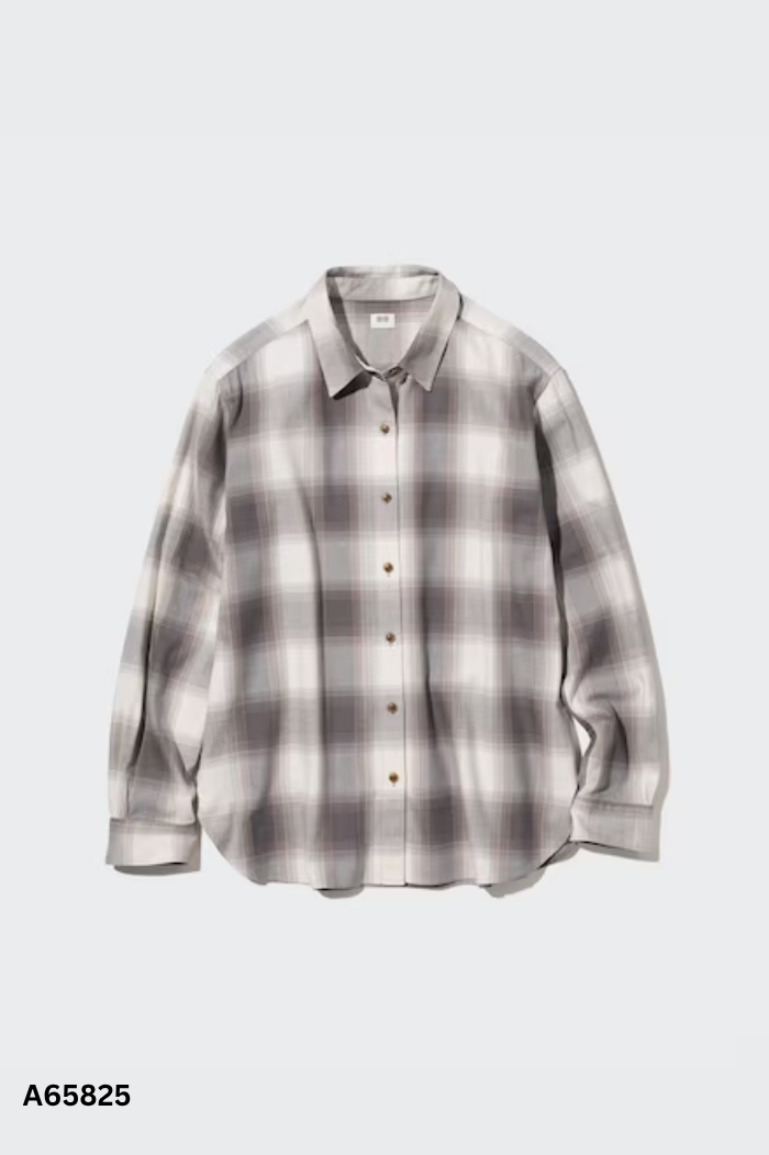 Áo sơ mi UNIQLO be xám kẻ