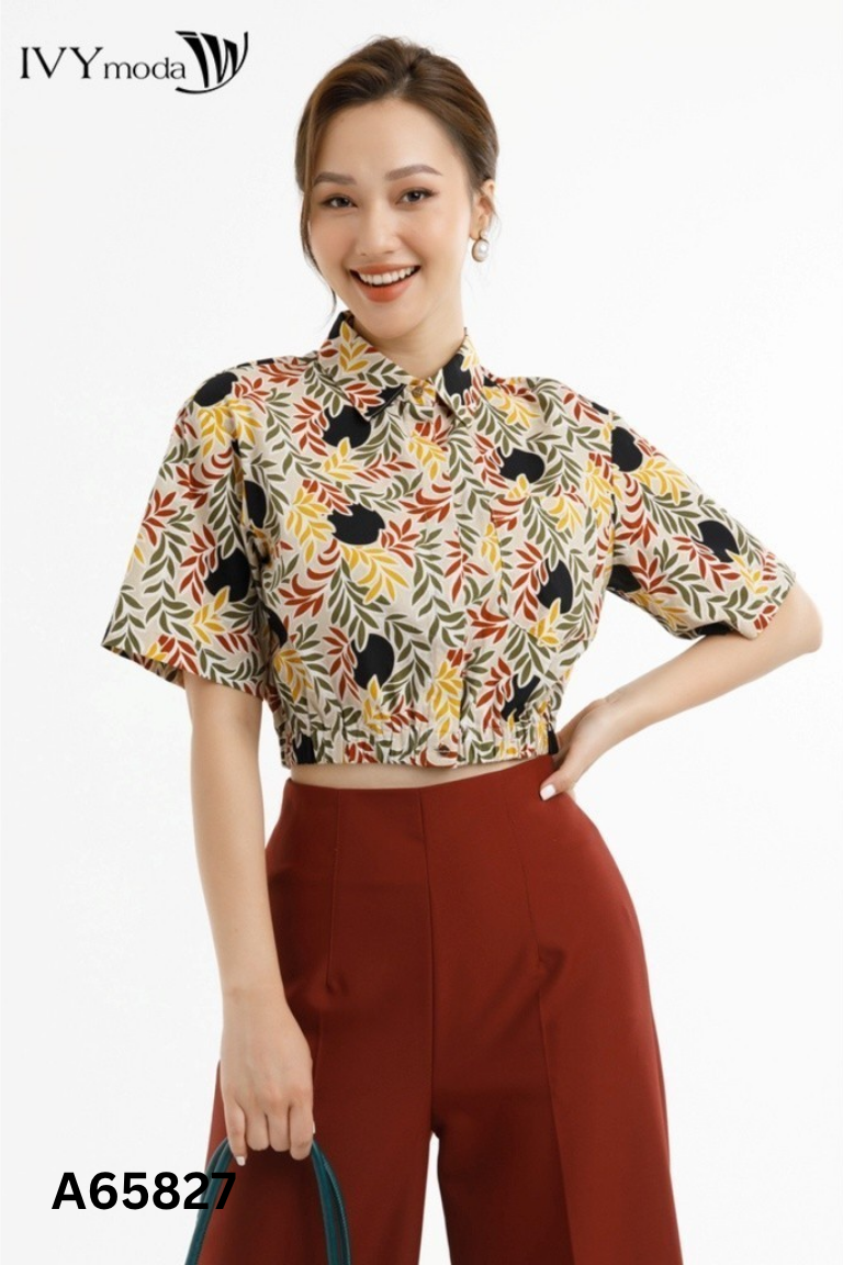 Áo be họa tiết crotop IVY