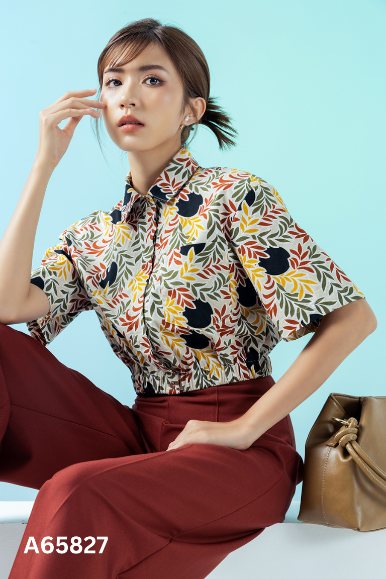 Áo be họa tiết crotop IVY