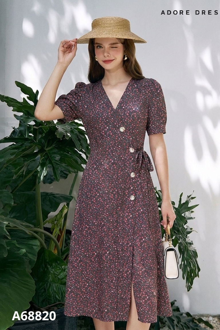 Váy ADORE DRESS đen họa tiết hoa nhí