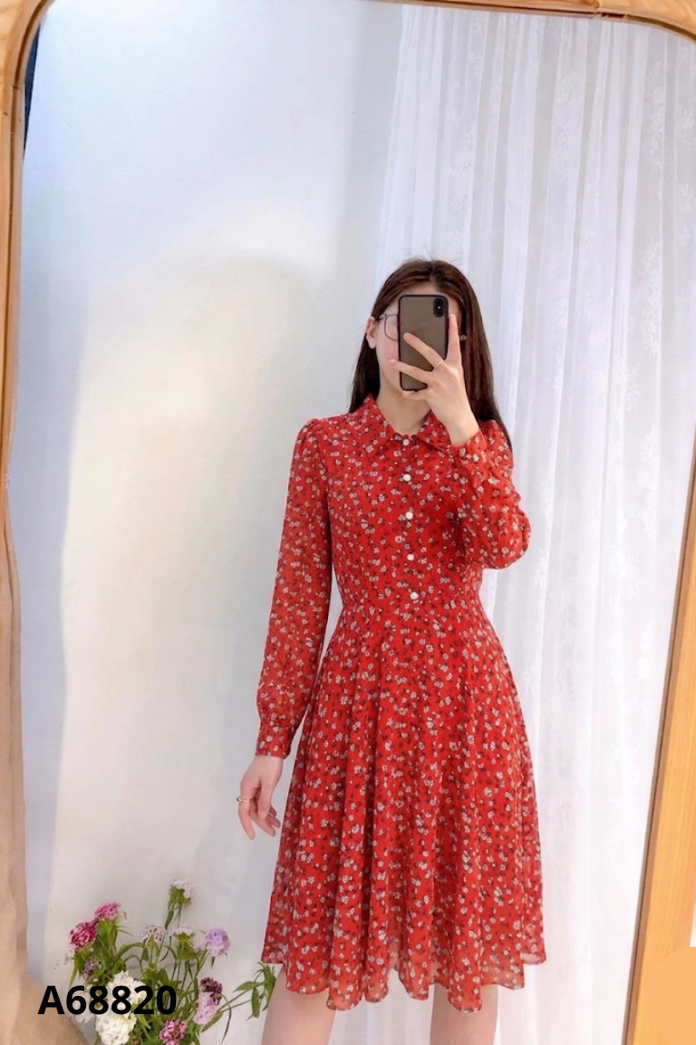 Váy NÀNG THƠ đỏ họa tiết hoa