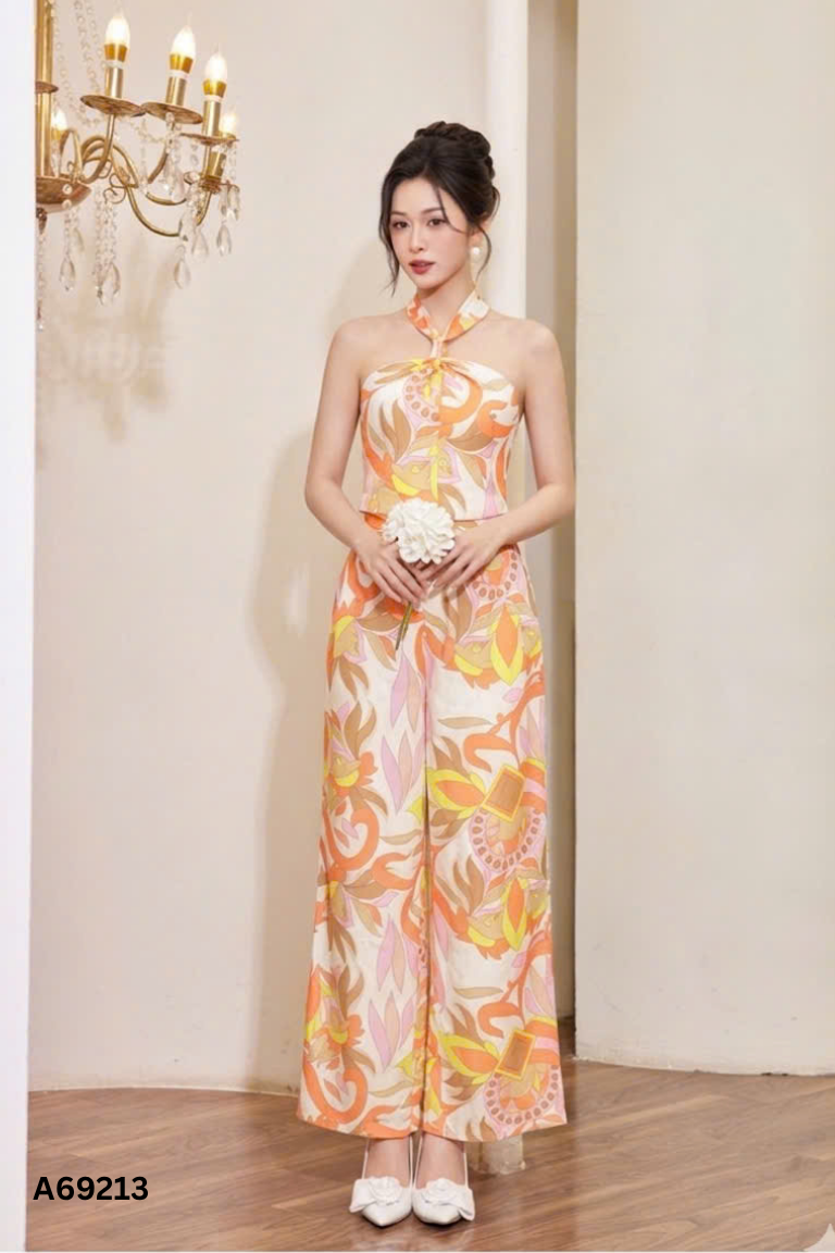 Set C'CHAT họa tiết màu áo kiểu + quần