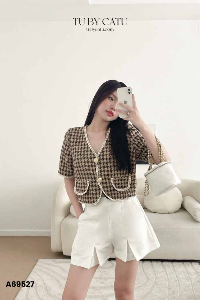 Áo TU BY CATU dạ tweed nâu viền be