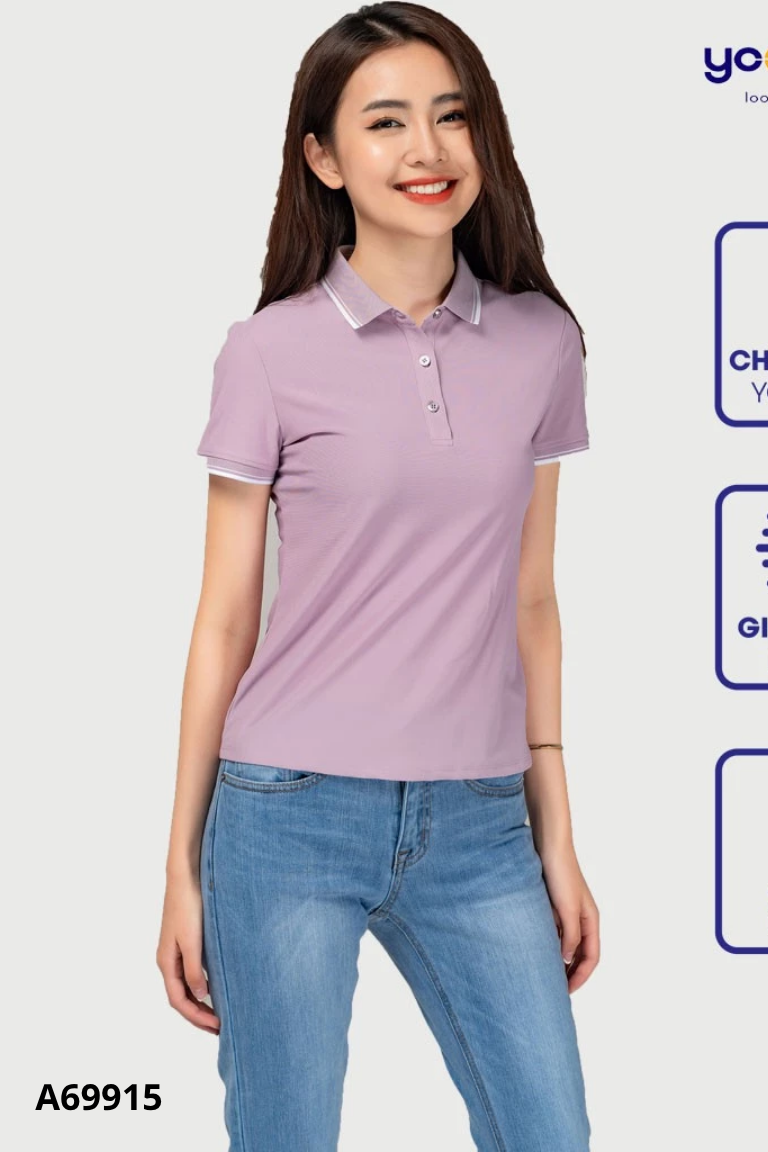 Áo polo tím YODY viền trắng