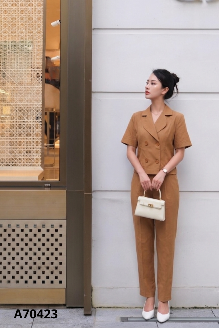 Set nâu áo kiểu + quần dài