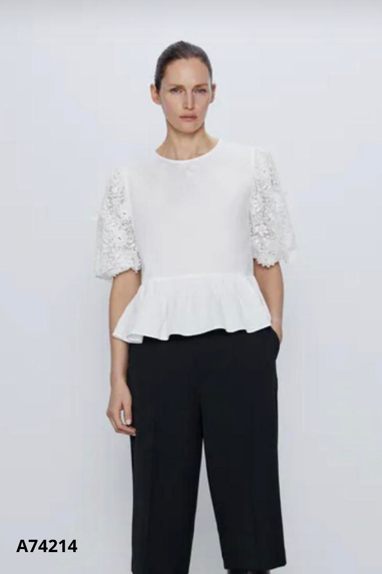 NEWTAG Áo trắng ZARA phối tay ren