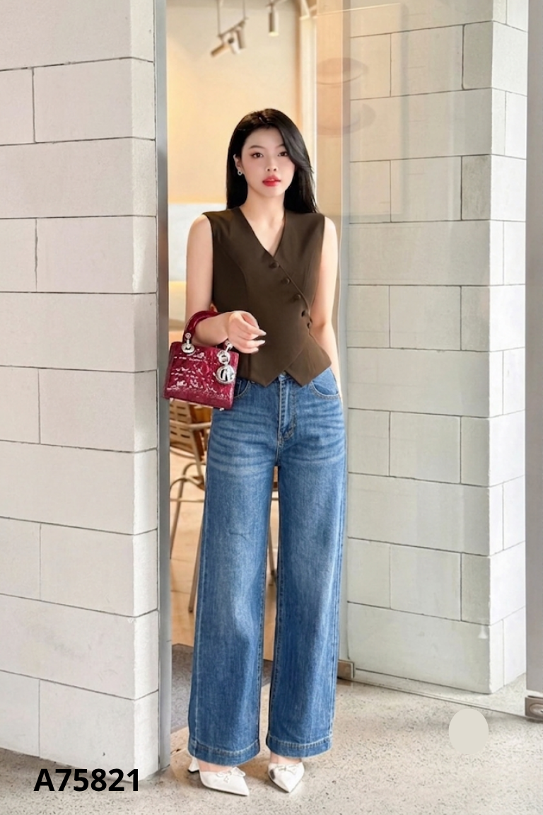 Quần jean xanh ống suông