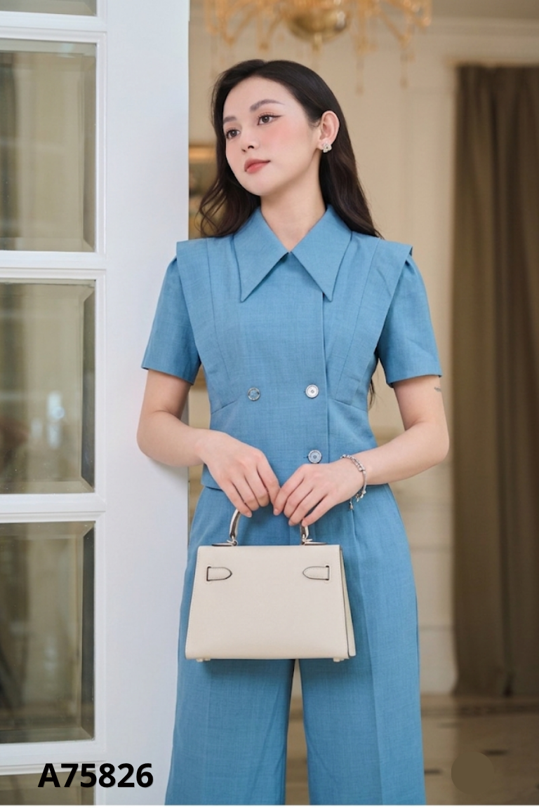 Set xanh cổ vest ORCHID+váy