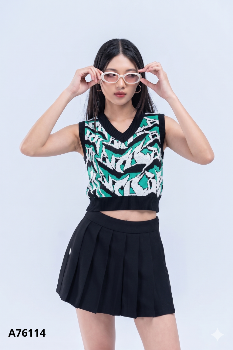 Áo gile BÒ SỮA be phối xanh