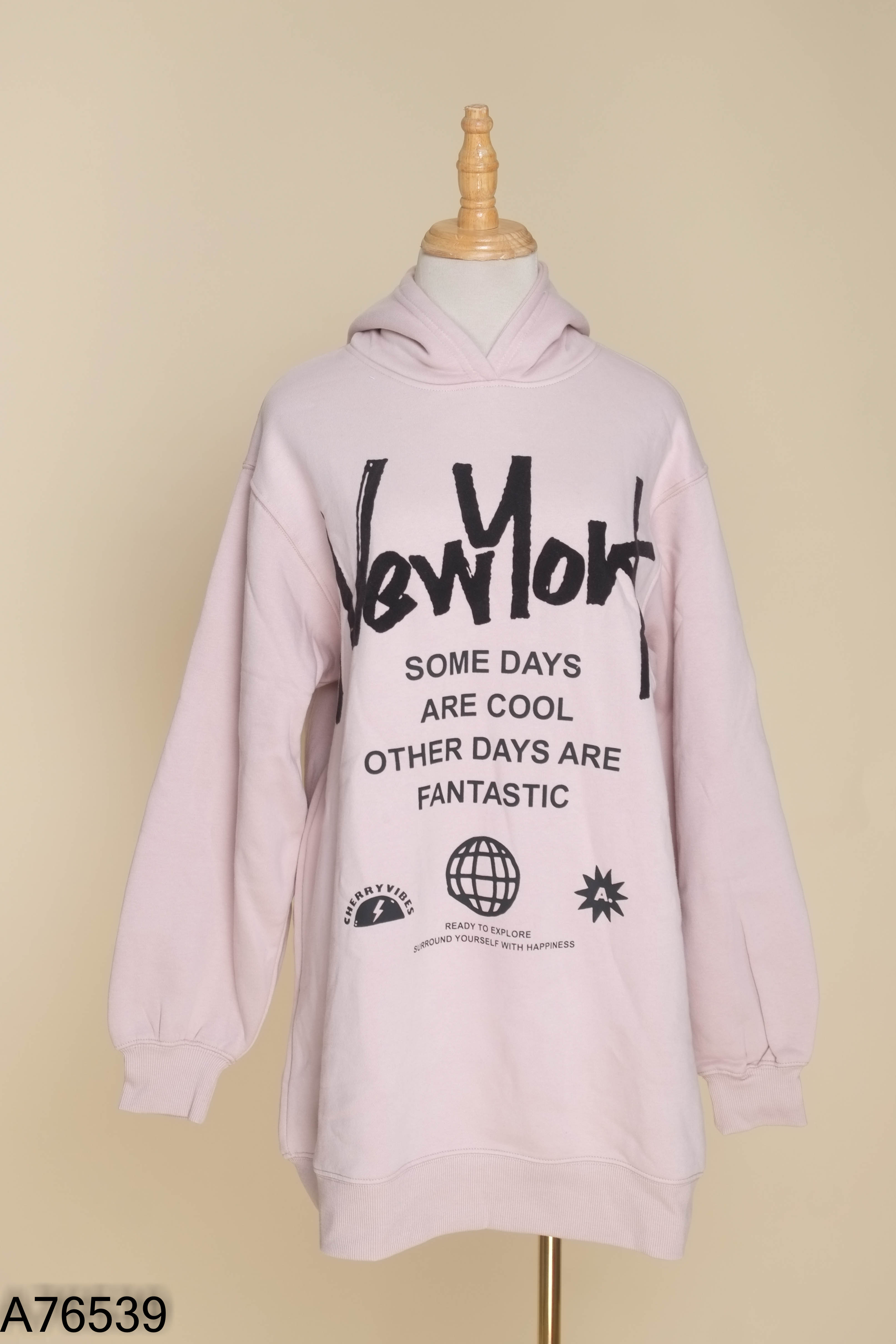 NEWTAG Áo hoodie hồng phấn trơn