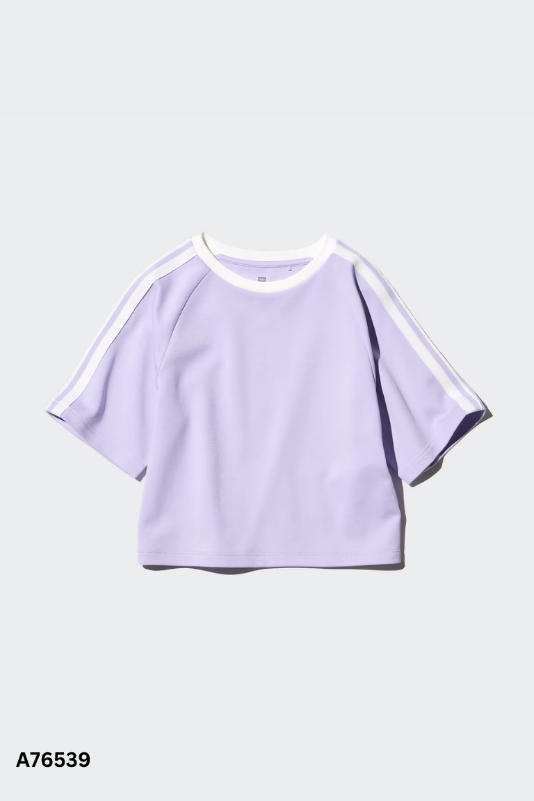 Áo thun UNIQLO tím kẻ trắng