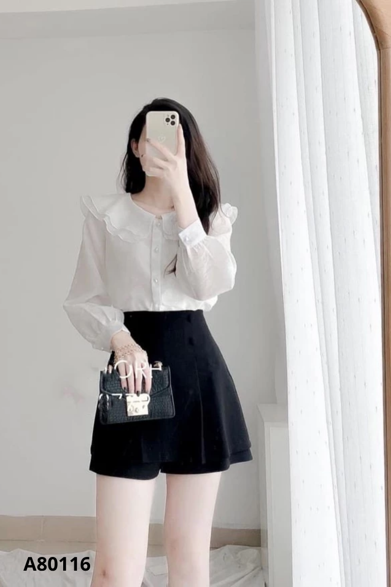 Áo sơ mi voan trắng LAMIGO phối kiểu