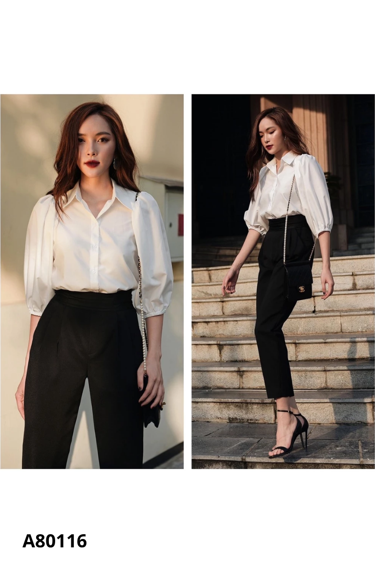 Áo sơ mi trắng HUONG BOUTIQUE tay phồng
