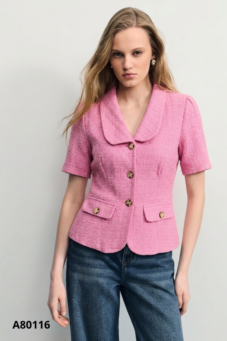 Áo khoác dạ len hồng kiểu vest
