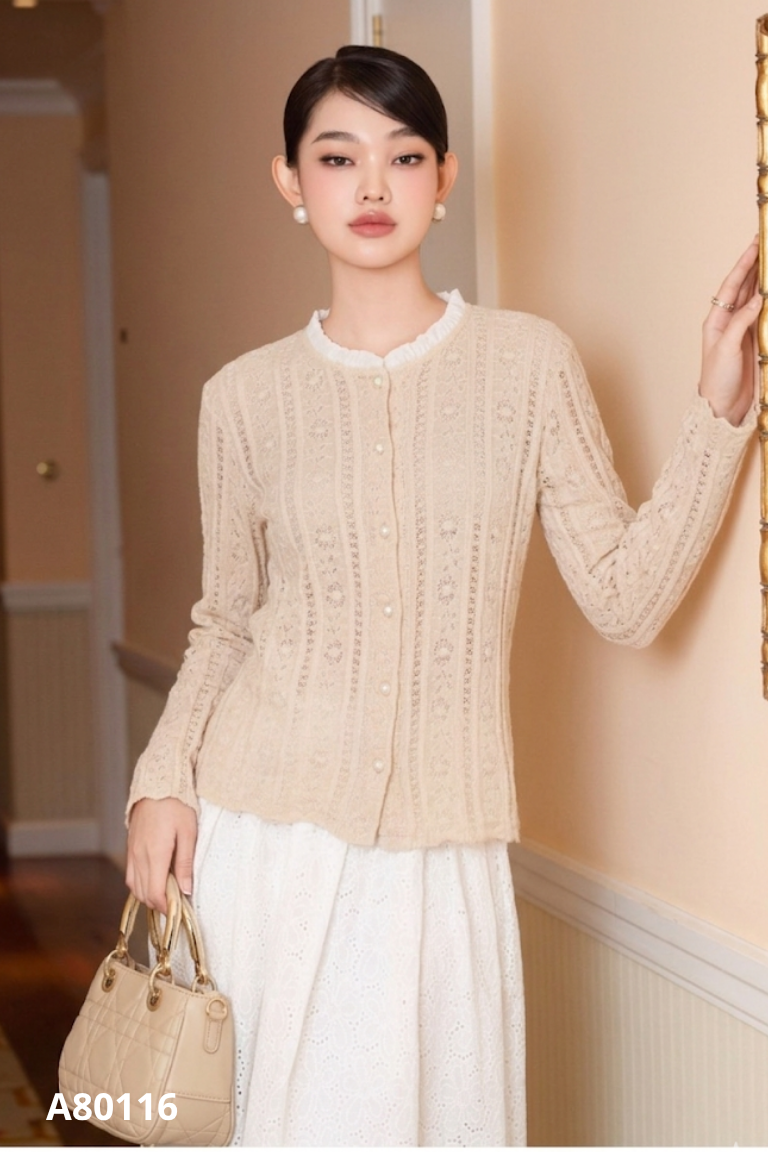 Áo cardigan ren nâu KATE cúc ngọc