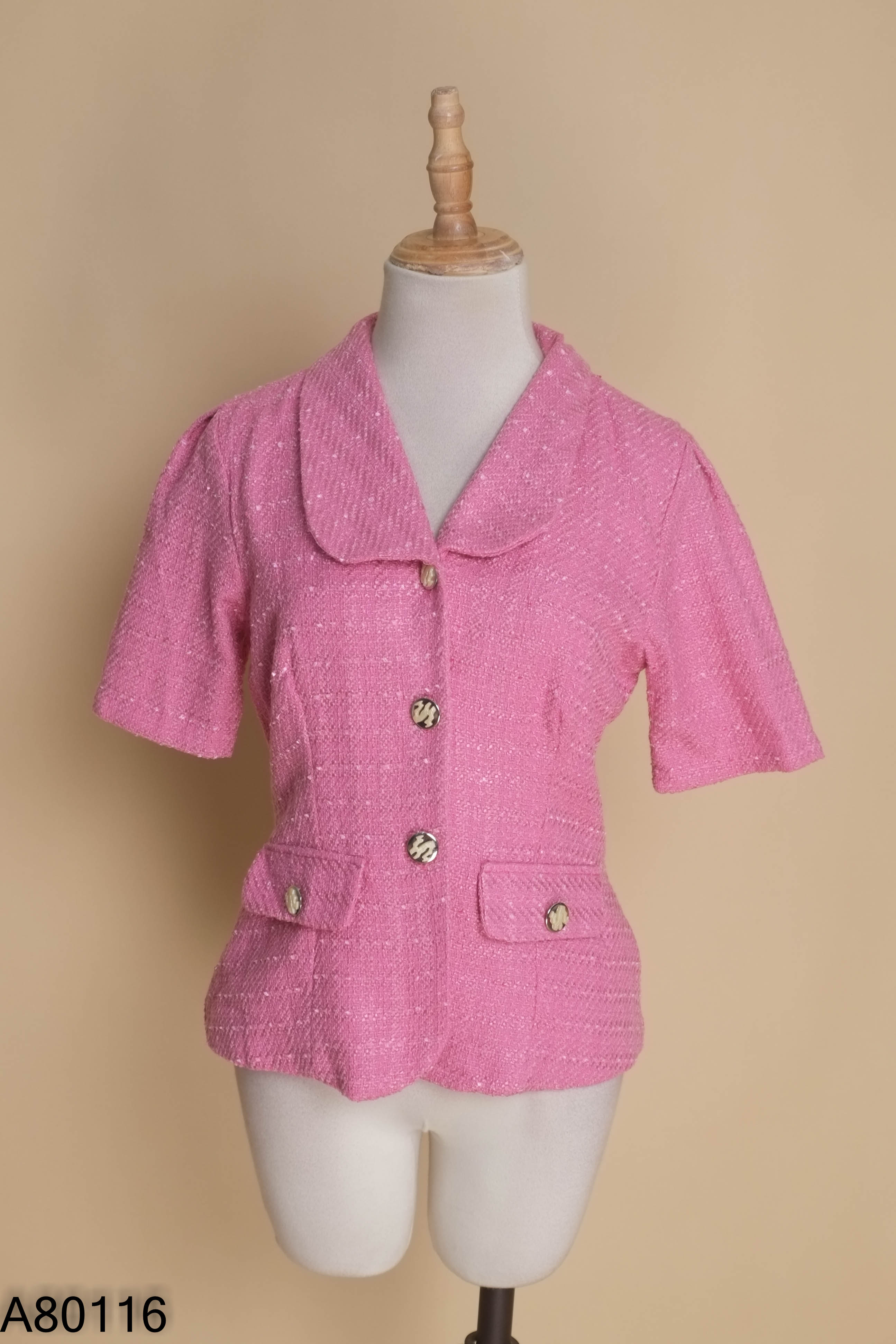 Áo khoác dạ len hồng kiểu vest