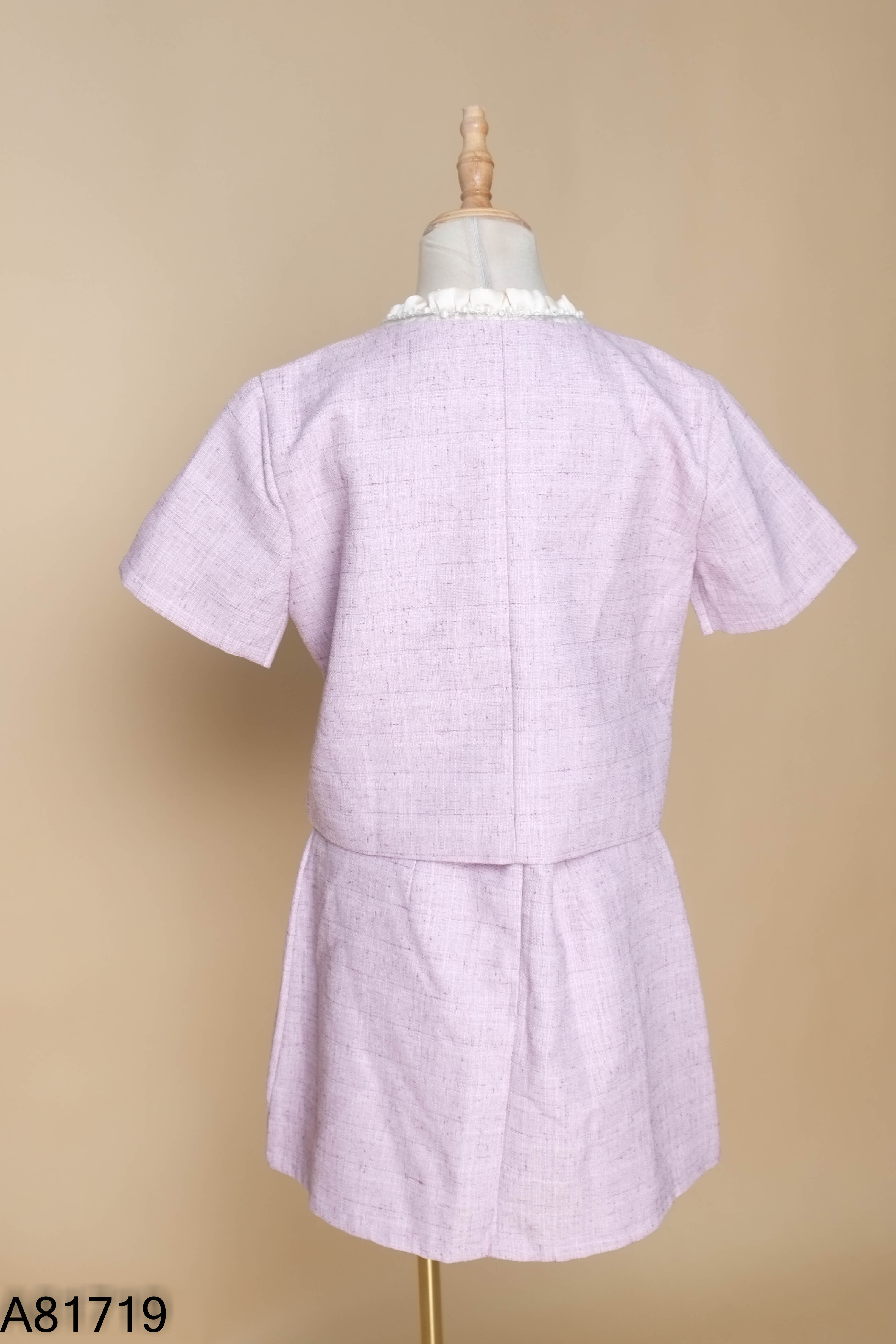 Set Áo tím viền be ngọc + chân váy