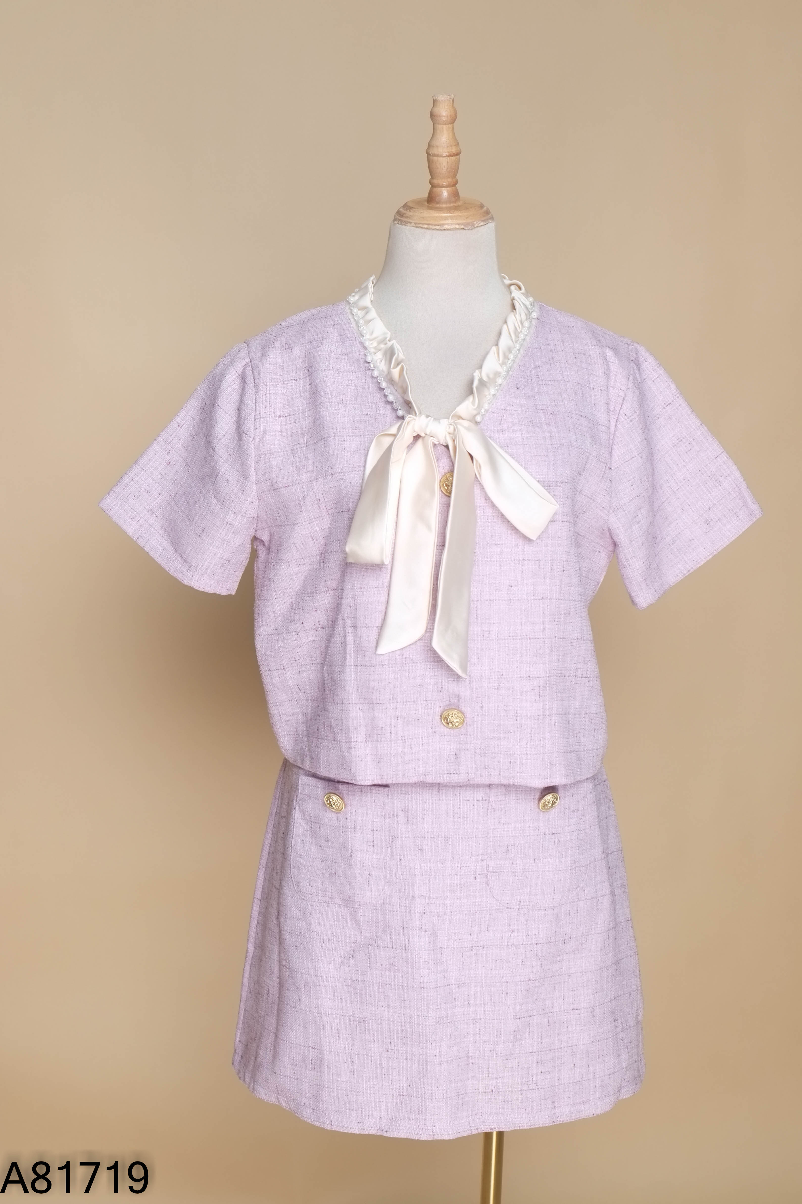 Set Áo tím viền be ngọc + chân váy