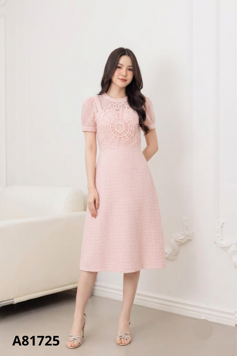 Váy dạ hồng phối ren