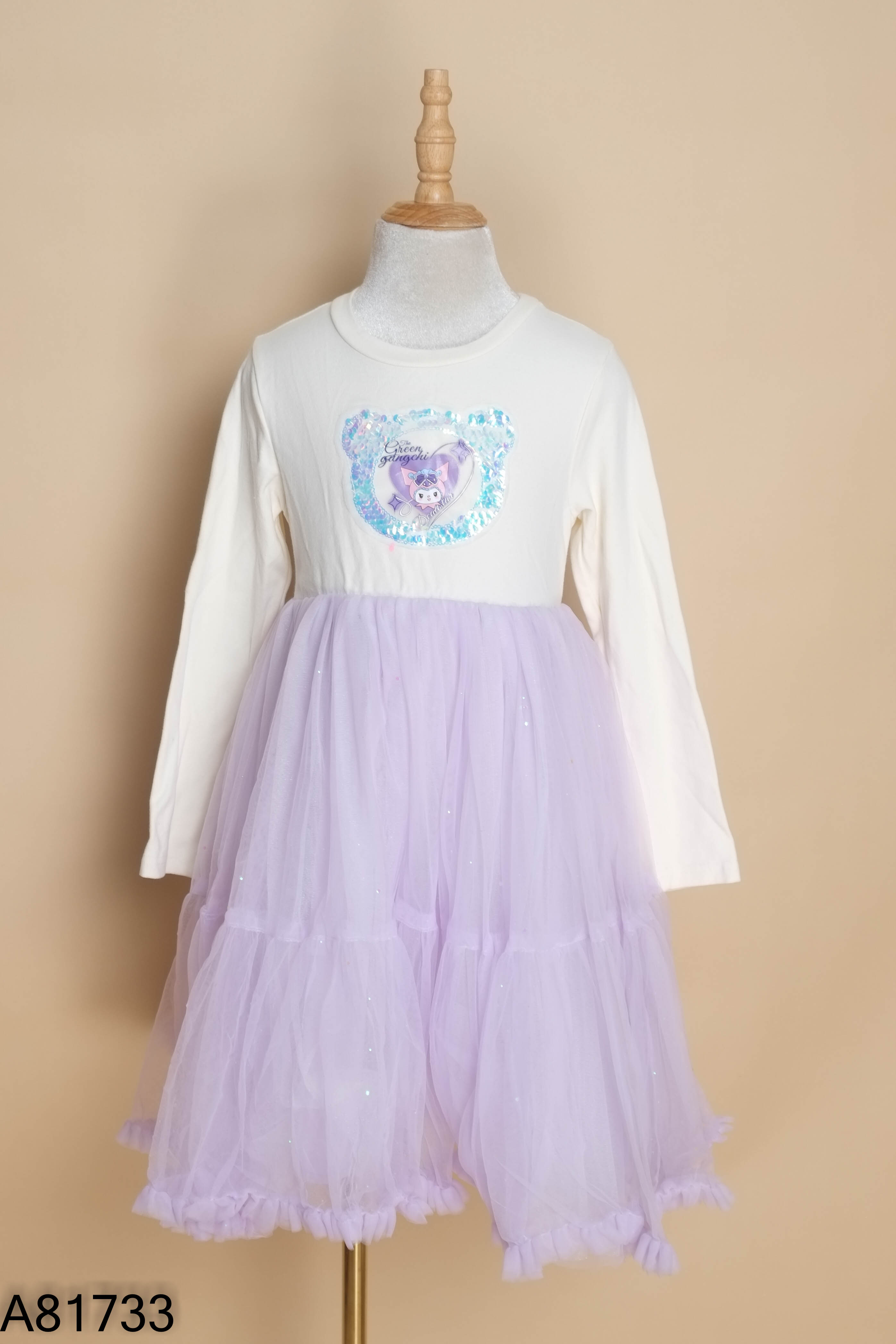Váy tím kuromi dài tay trắng kids