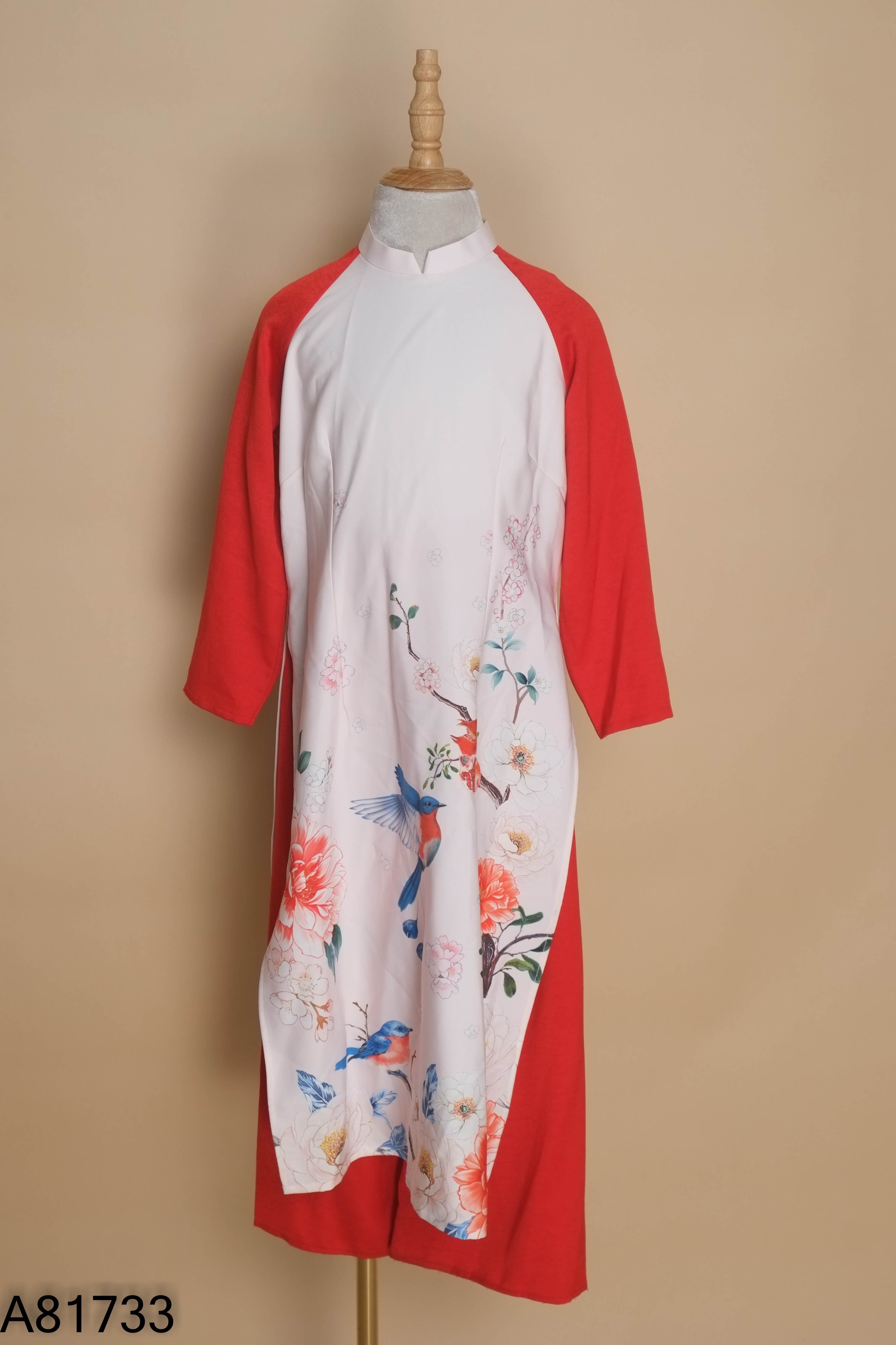 Set áo dài đỏ in hoa + Quần dài đỏ