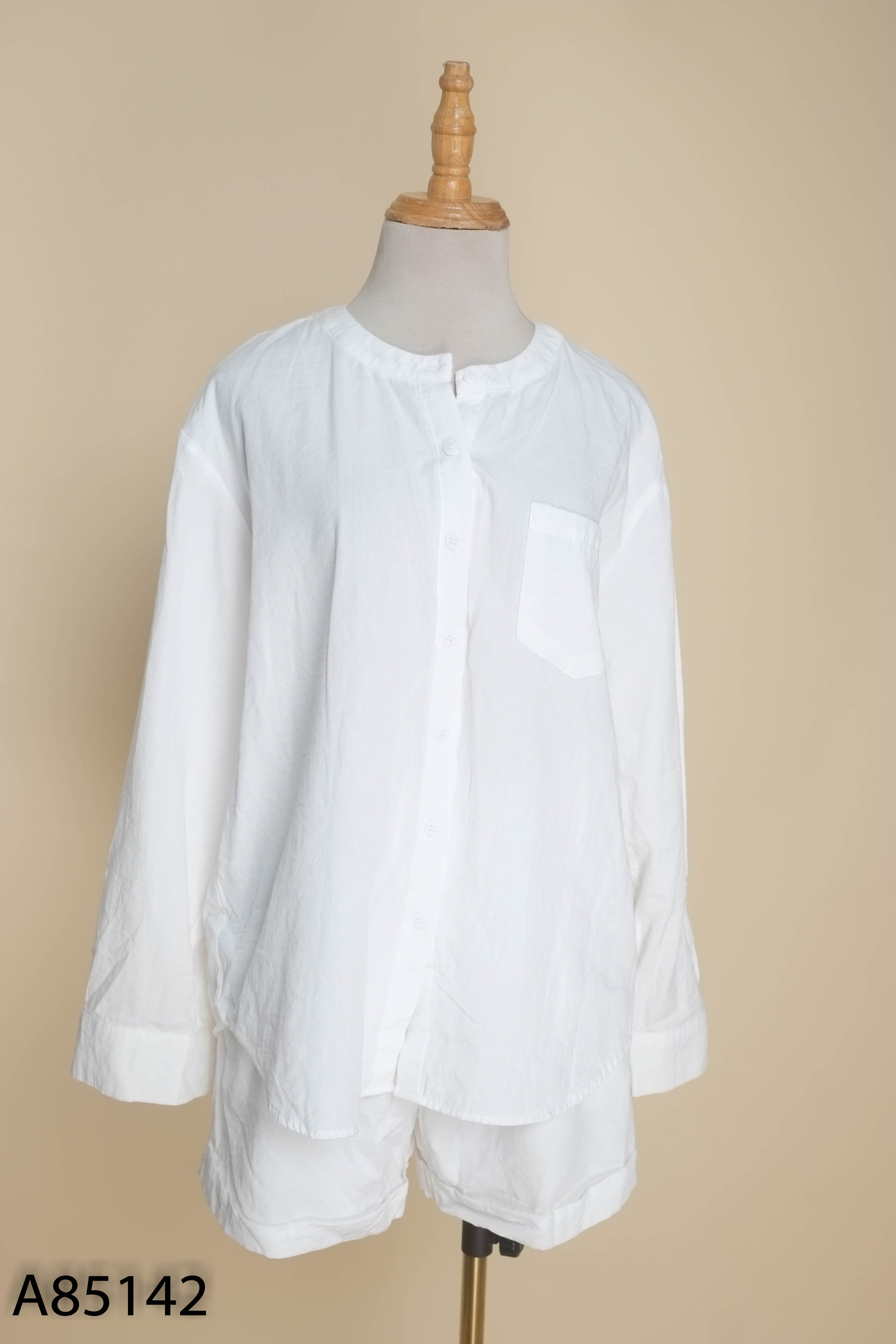 Set Áo sơ mi trắng cổ tàu + Quần short
