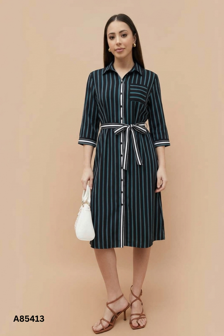 A8541310169-Váy IVY MODA đen sọc xanh (MẤT 2 CÚC)