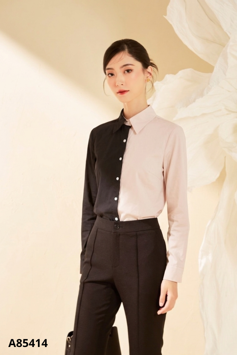 Áo sơ mi ME DESIGN be phối đen