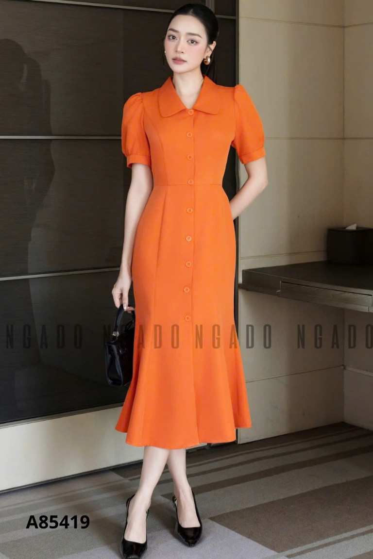 Váy NGADO cam cổ bèo