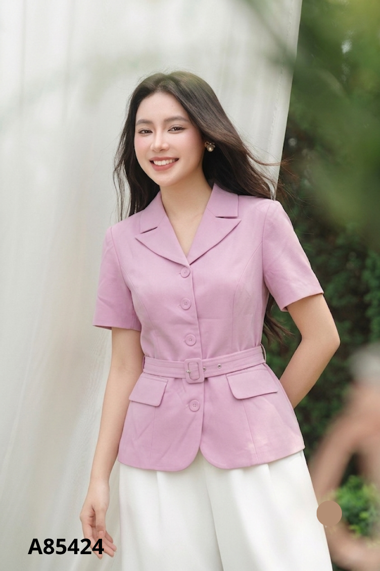Áo hồng cổ vest