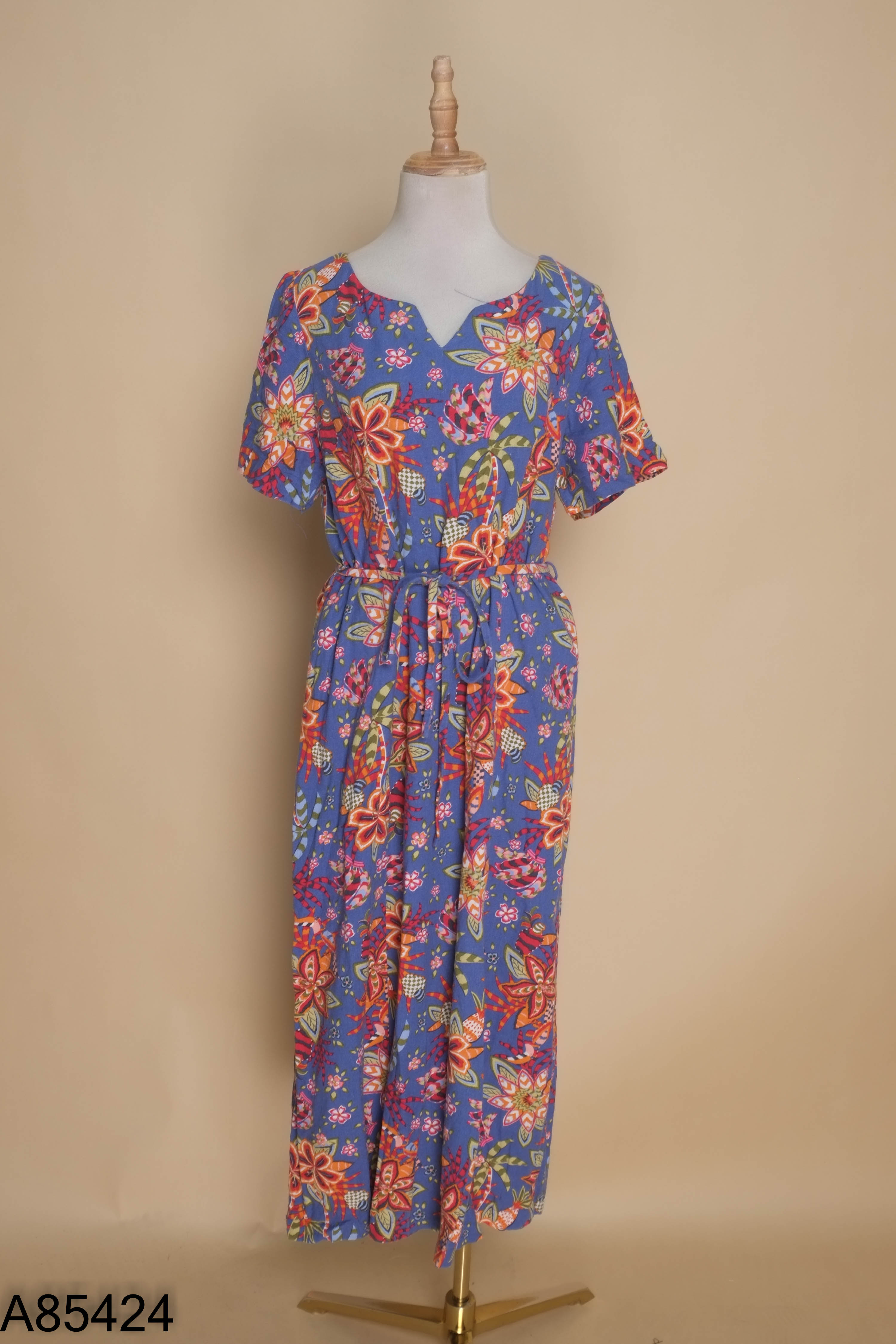 Váy linen xanh họa tiết