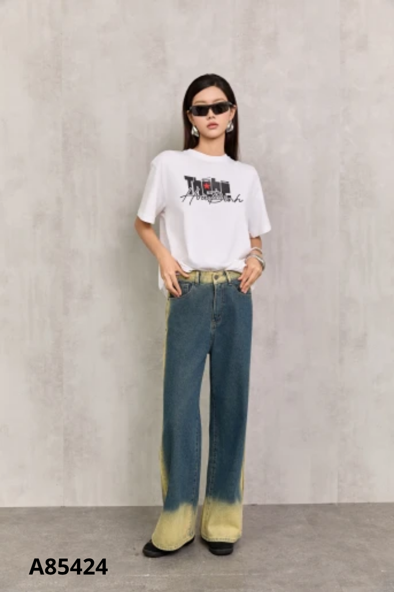 Quần DMC jeans xanh loang vàng