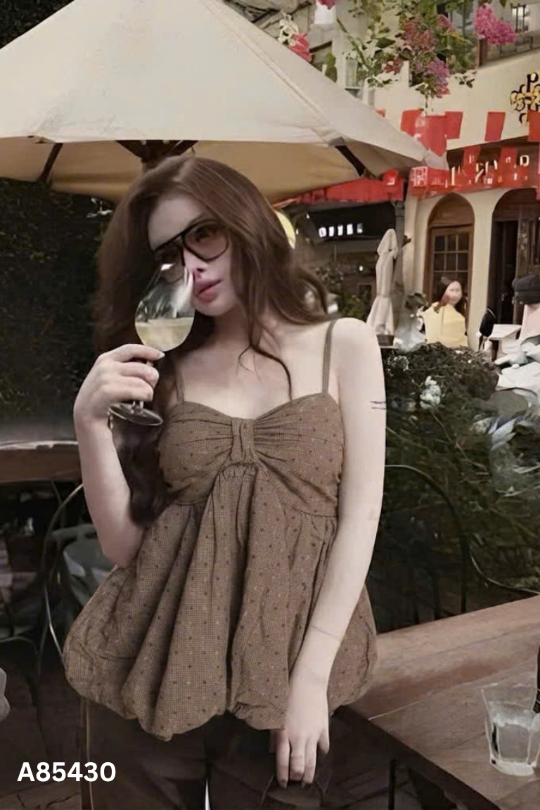Áo hai dây nâu dáng bí chấm bi