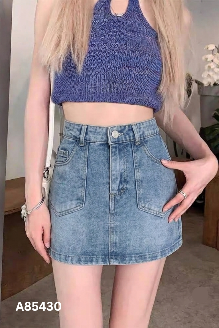 Chân váy jeans xanh trơn