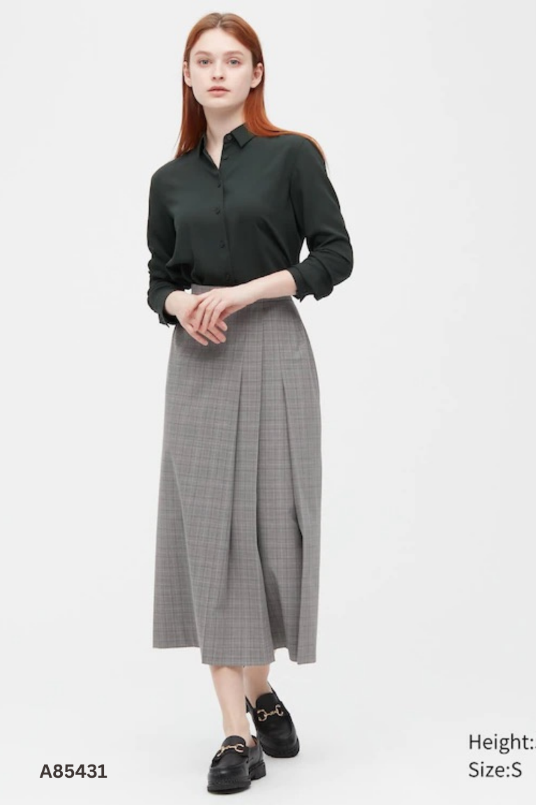 Chân váy UNIQLO xám caro dáng dài