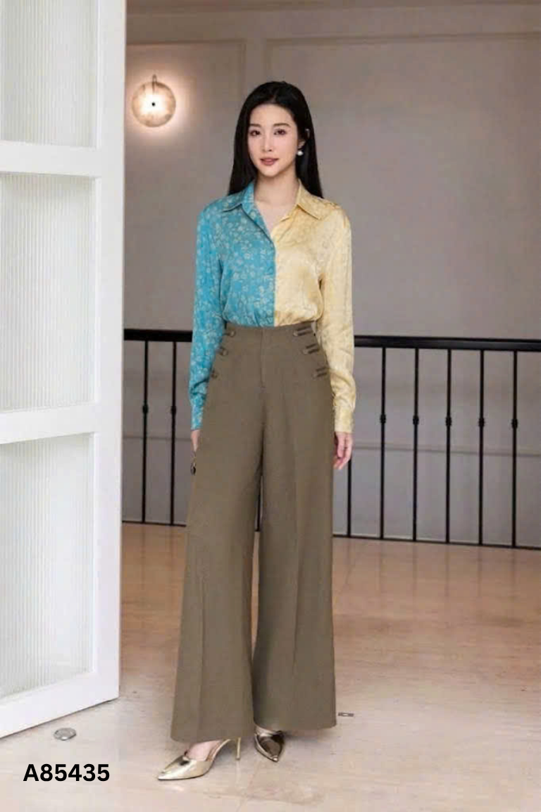 Áo sơ mi vàng mix xanh họa tiết