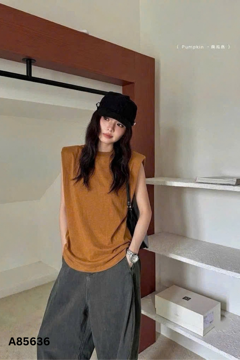 NEWTAG áo nâu trơn cổ V