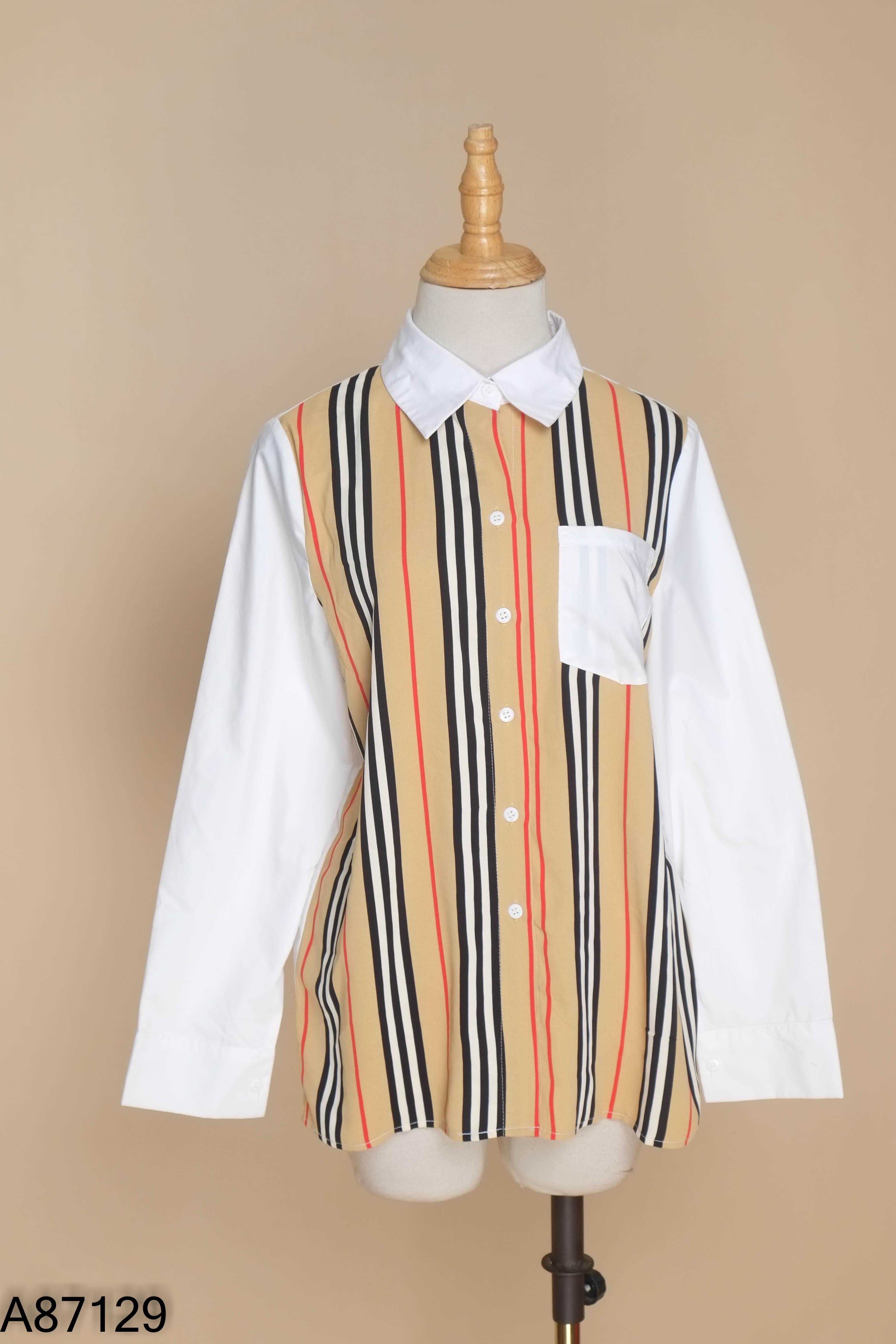 Áo LIIN Clothing sơ mi trắng phối sọc be