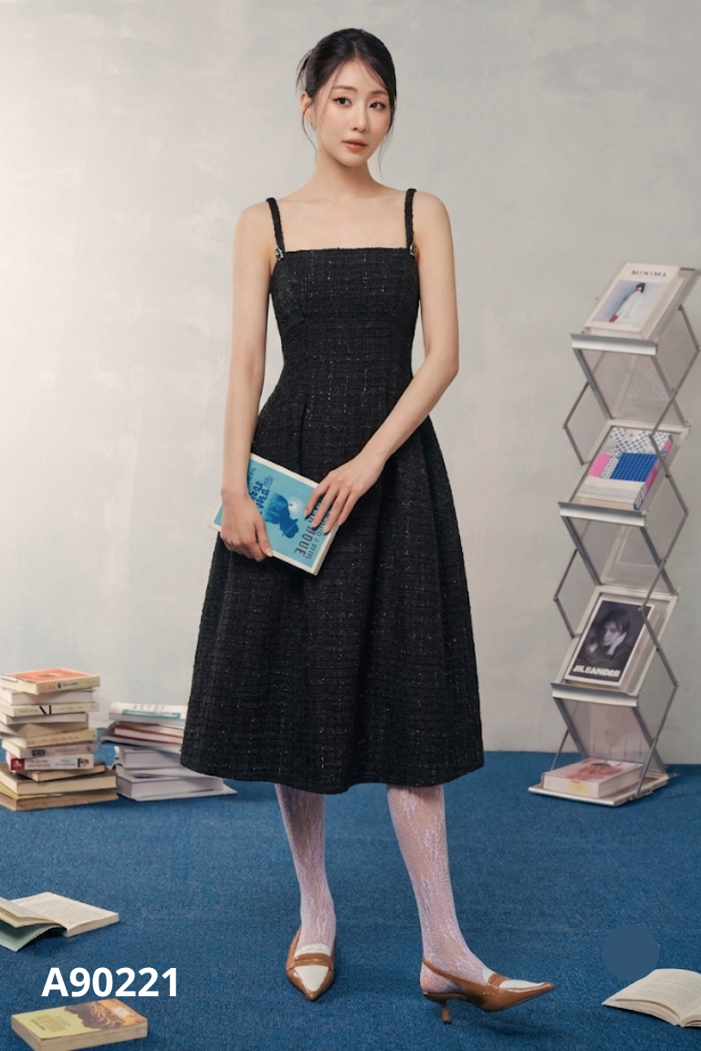 Váy dạ tweed đen ánh nhũ