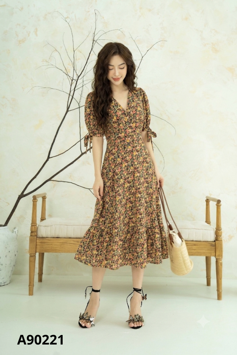 Váy hoa THEPEACHY.DAILY tay phồng