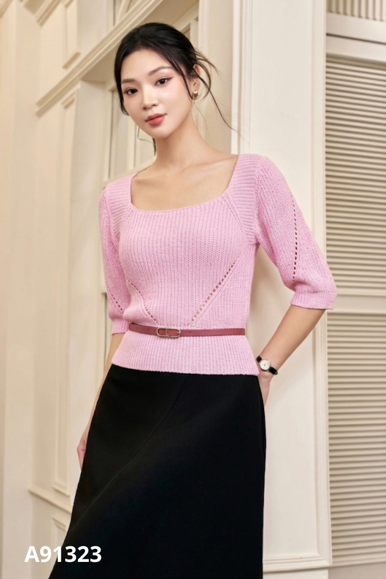 Áo len hồng tay bồng