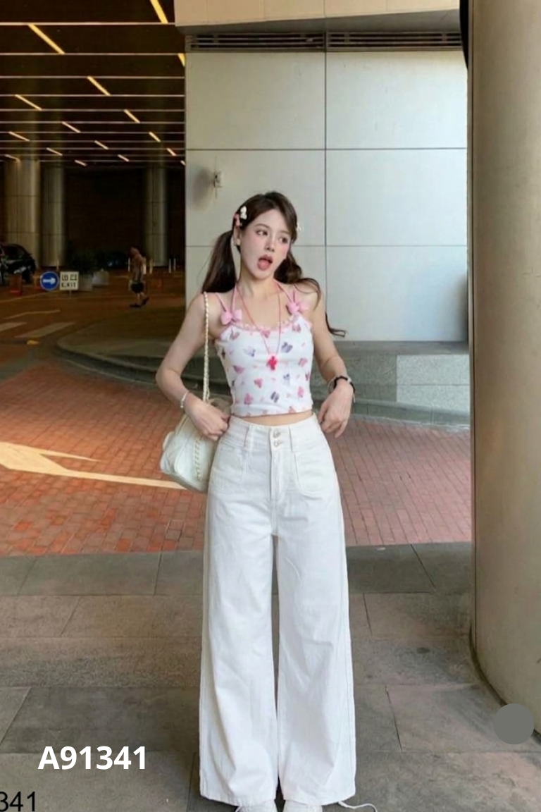 Quần jeans trắng suông