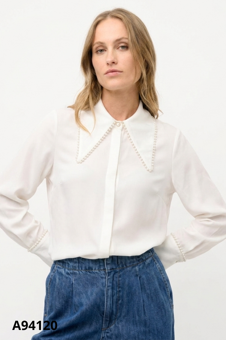 Áo sơ mi VERO MODA trắng đính ngọc trai