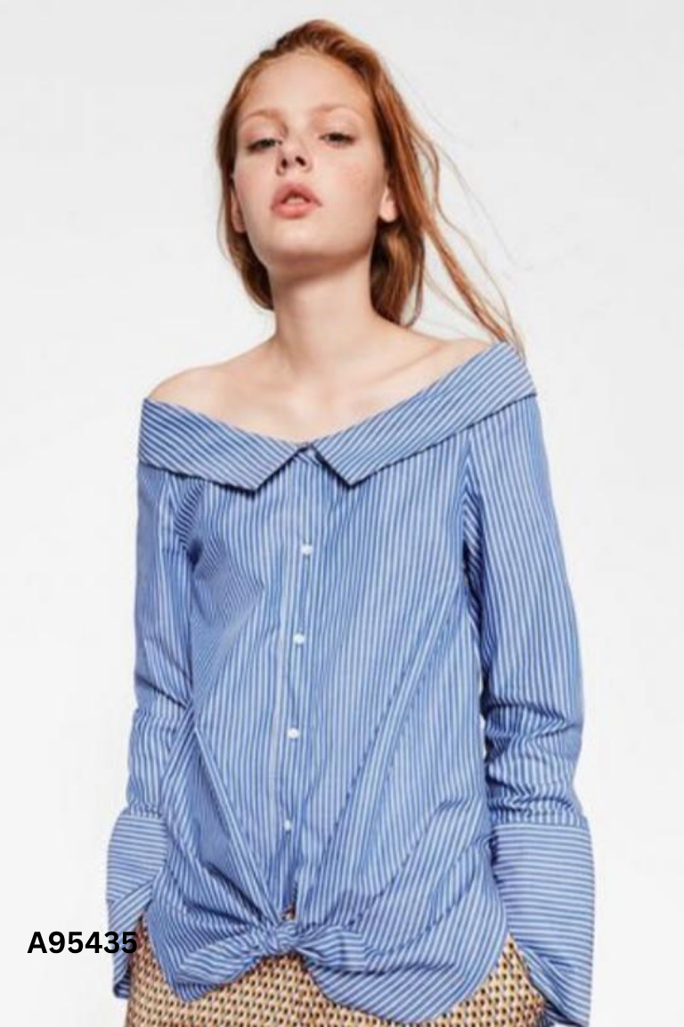 Áo sơ mi ZARA xanh kẻ cổ thuyền