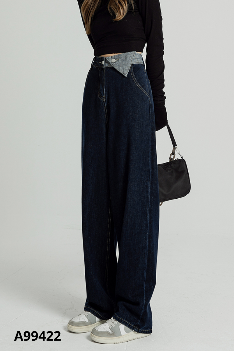 Quần jeans xanh cạp xám