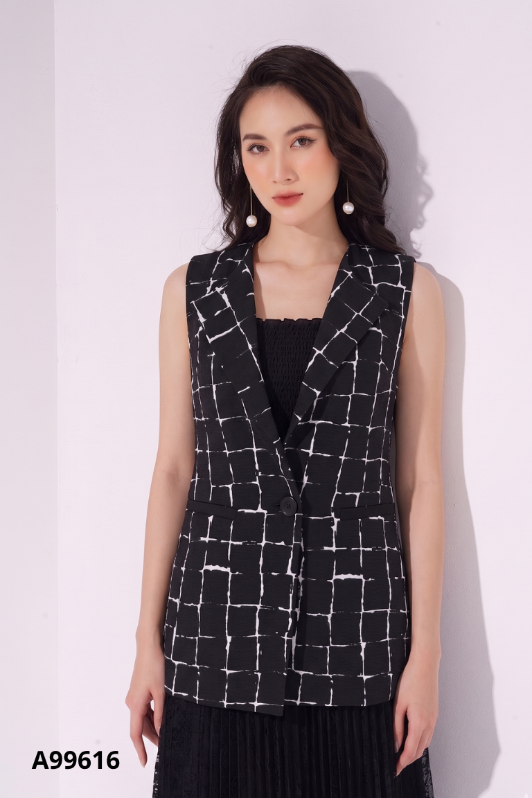 Áo blazers gile đen FIONA kẻ trắng