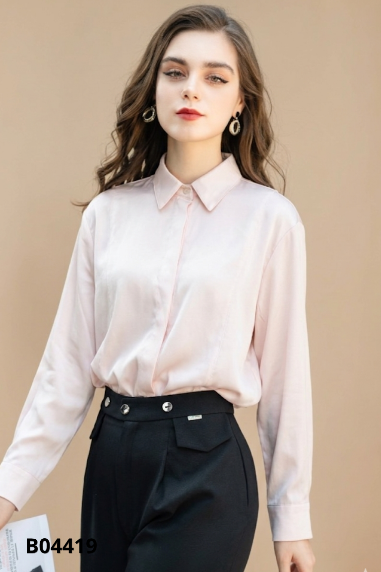 Áo sơ mi lụa be trơn