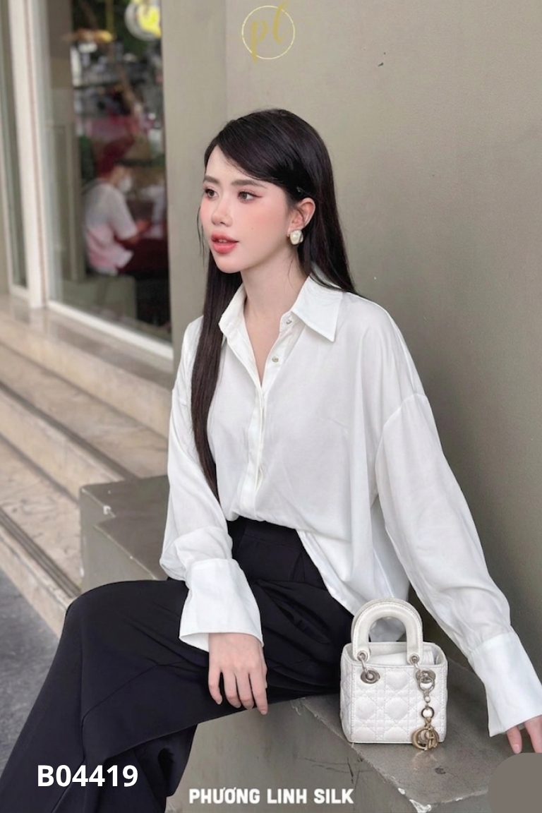 NEWTAG Áo sơ mi lụa trắng