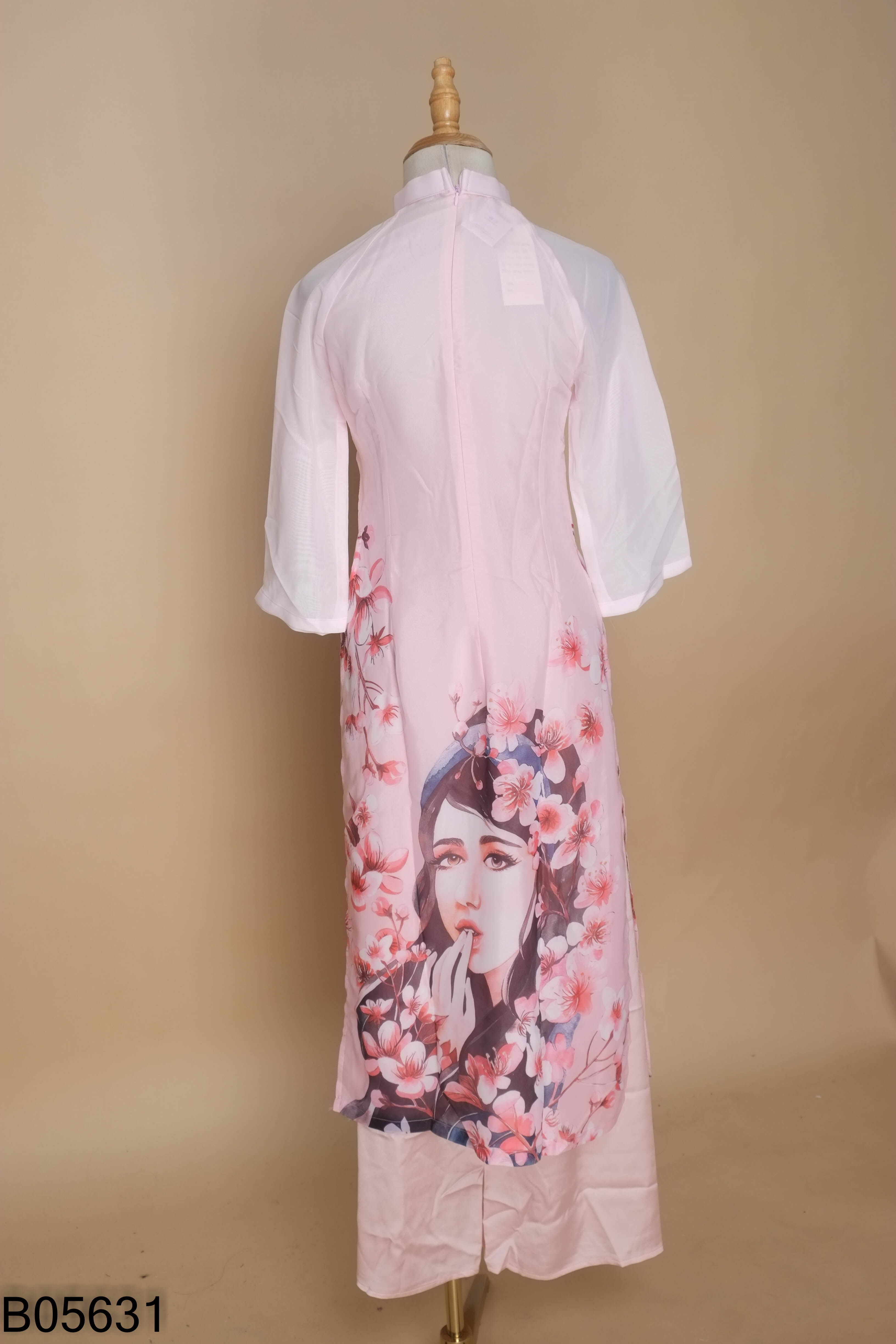 Set áo dài hồng nền hoa + quần dài